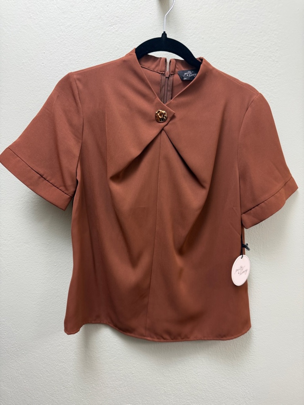 Pleat-Front Short Sleeve Blouse in Rust by M.I.H. Style